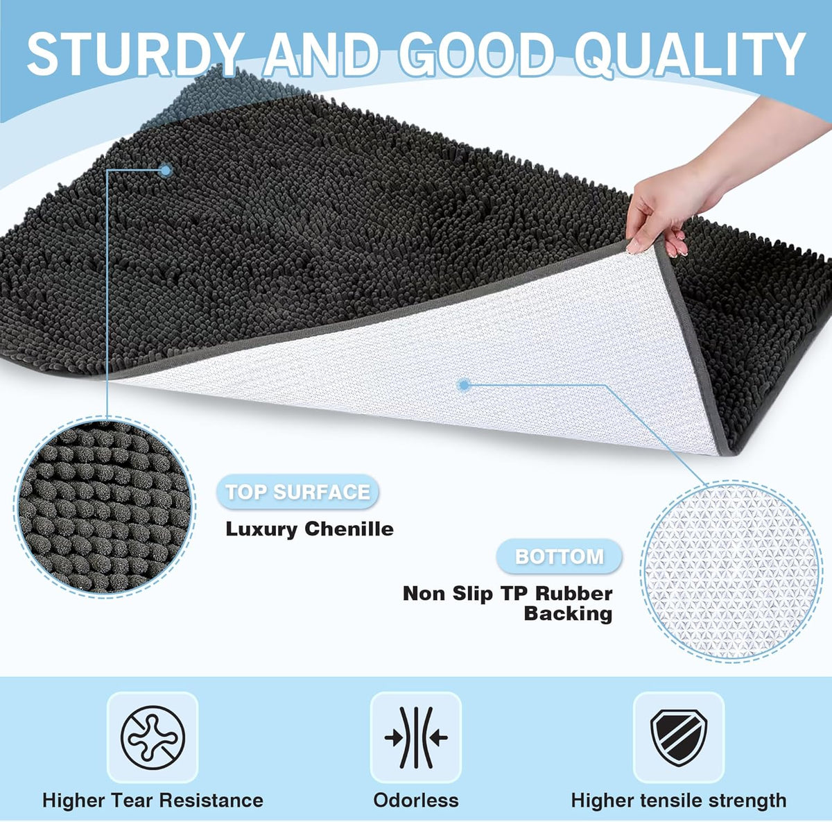 Amyracel Dirt Trapping Door Mat, 36" x 60" Large Absorbent Dog Door Mat for Muddy Paws, Quick Dry Non Slip Chenille Mud Mat for Dogs, Machine Washable Entry Indoor Entryway Rug for Inside Floor