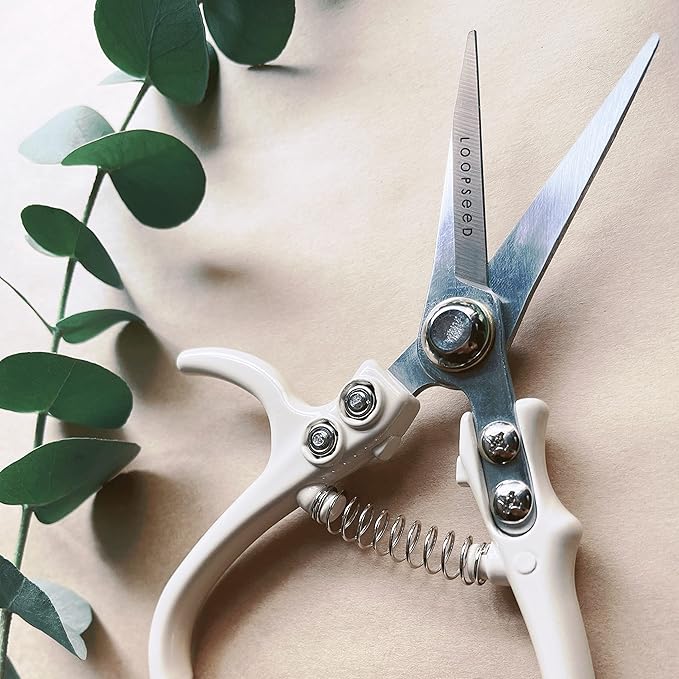 Plant Pruning Shears Garden Trimming Scissors Precision Hand Pruner Herb Snips Flower Clippers Bonsai Trimmers Straight Sharp Blade Tapered Tip Ergonomic Handle Garden Tools (Classic Cream)