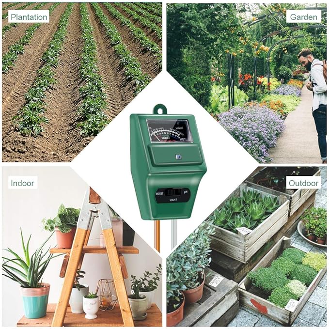 SONKIR Soil pH Meter, MS02 3-in-1 Soil Moisture/Light/pH Tester Gardening Tool Kits for Plant Care, Great for Garden, Lawn, Farm, Indoor & Outdoor Use (Green)