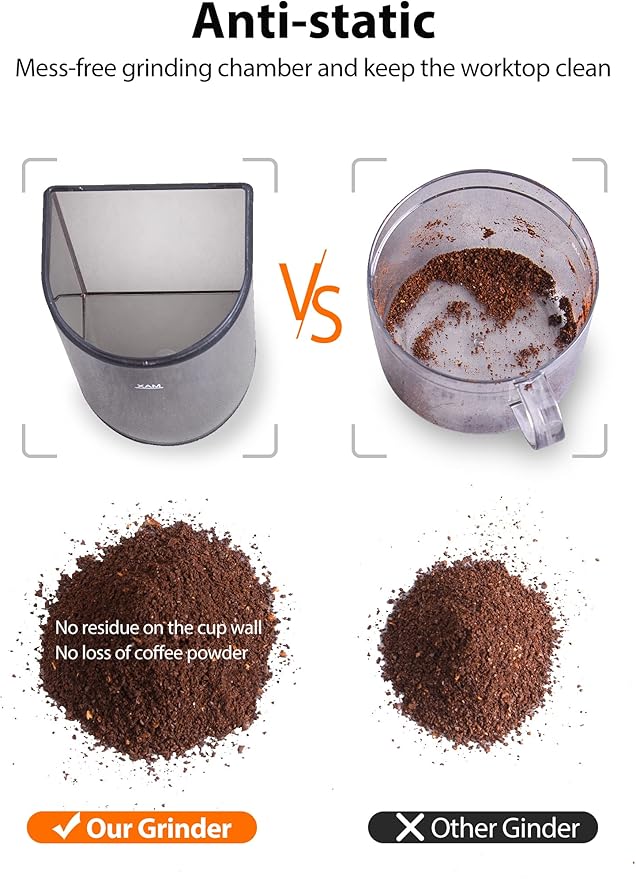 Aromaster Coffee Bean Grinder with 48 Gind Settings, Conical Burr Coffee Grinder for Home Use,Stainless Steel,40 Seconds Adjustable Timer,Anti-static,Easy to Clean with Brush,Beige