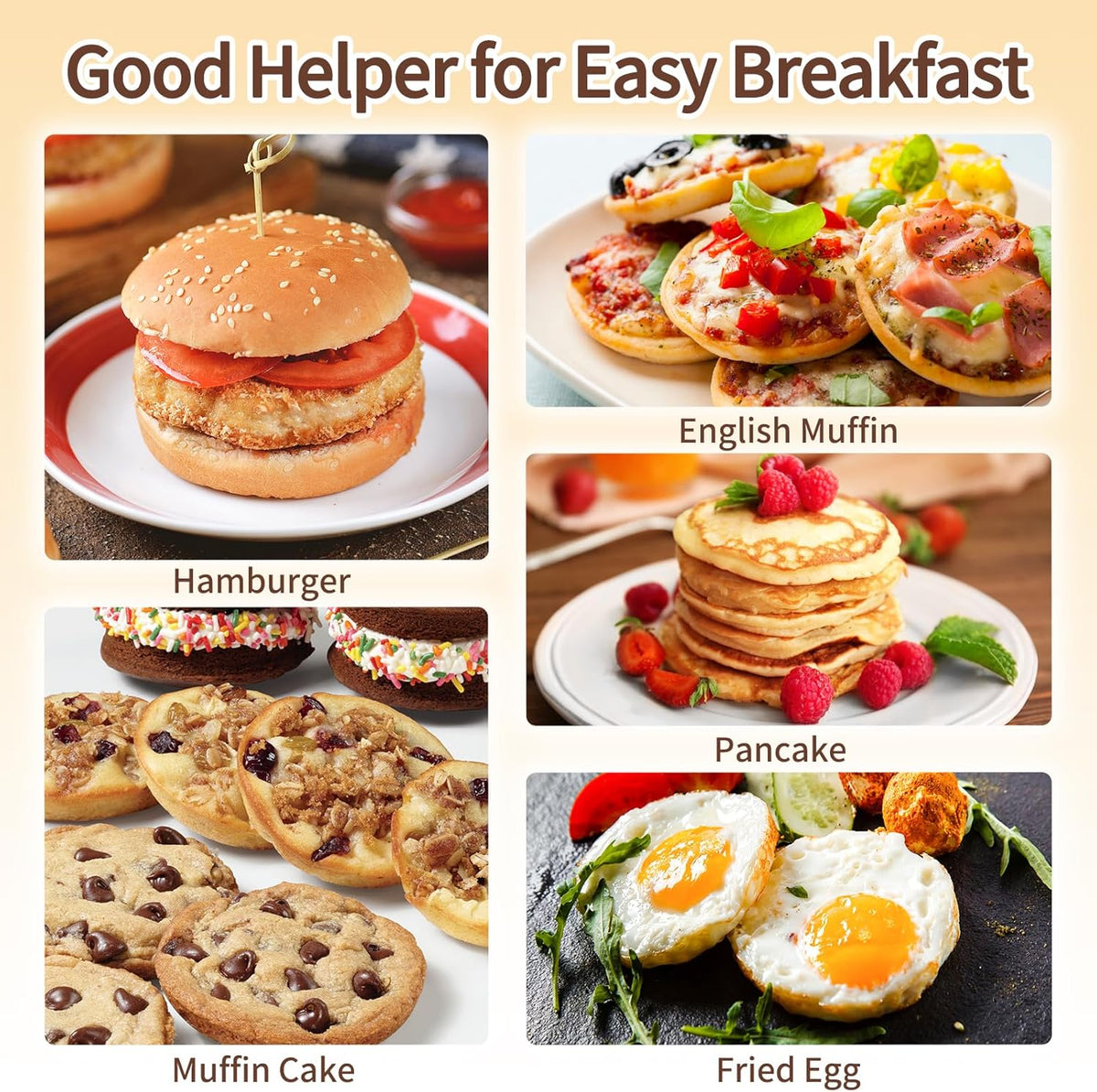 JOERSH 2-PK Air Fryer Egg Mold, 4 Inches Round Egg Bites Silicone Molds, Air Fryer Baking Pan Non-Stick for Breakfast Sandwiches, Hamburger Buns, Pancake, Jumbo Muffin Tops