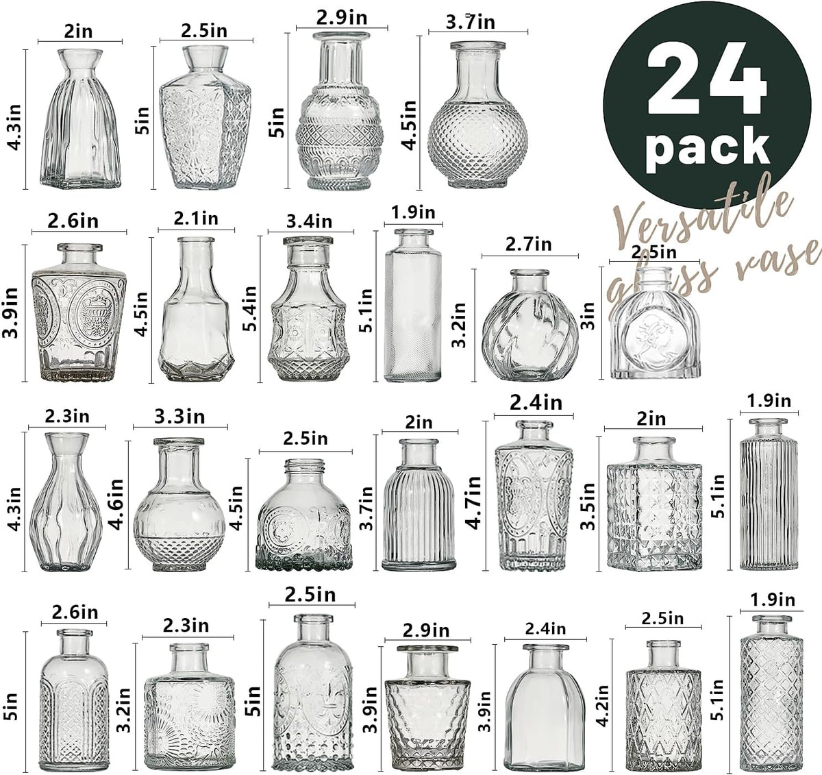 Glass Bud Vase Set of 24 Pcs Small Minimalist Vases for Flowers, Vintage Rustic Home Decor for Table Centerpiece Wedding Party, Modern Clear Aromatherapy Bottle for Living Room Bedroom