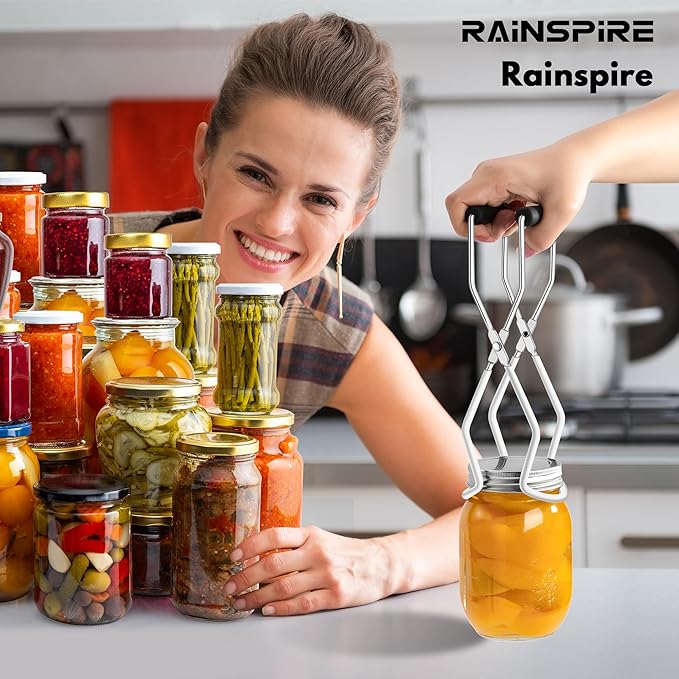 Rainspire Canning Jar Lifter, Canning Tongs Jar Lifter, Canning Tools, Canning Supplies for Home Kitchen, Stainless Steel, White