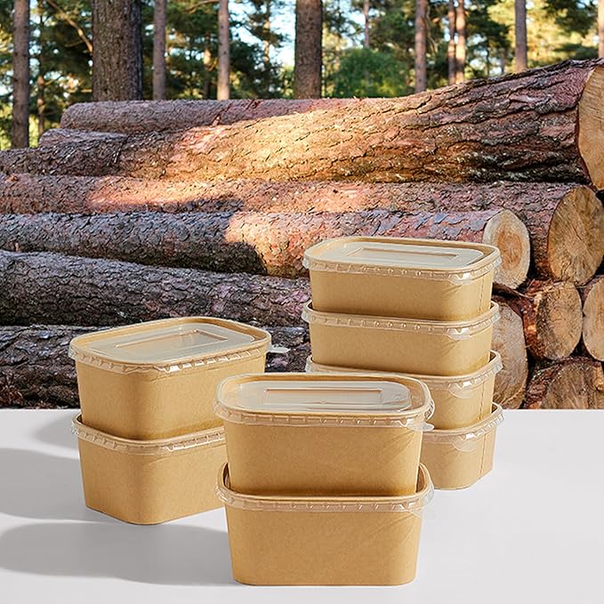 DI QIU REN 50-Pack 34oz Paper Bowls, Disposable Food Containers with Lids and Forks, Rectangular Food Prep Containers, To Go Containers, Salad Bowls Deli Container for Diet Salad, Pasta