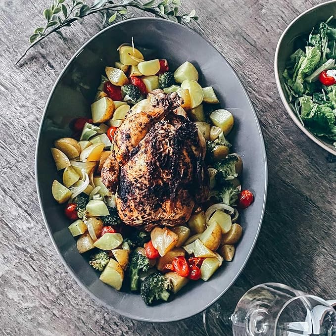 Mora Ceramic Large Serving Bowls- Set of 2 Oval Platters for Entertaining. Modern Kitchen Dishes for Dinner, Fruit, Salad, Turkey, etc. Oven, Dishwasher Safe, 55/35 oz, 13.5" / 11.8" - Neutrals