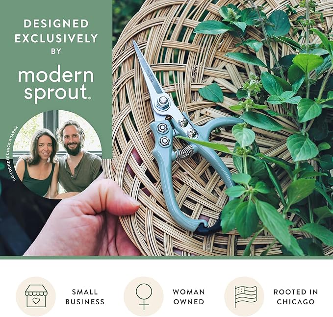Modern Sprout Pruning Shears - Herb Snipping Scissors- Lightweight Gardening Tools W/Easy Lock - Flower Cutter Garden Shears - Carbon Steel Blade + Reusable Holster (Chartreuse, 1-Pack)