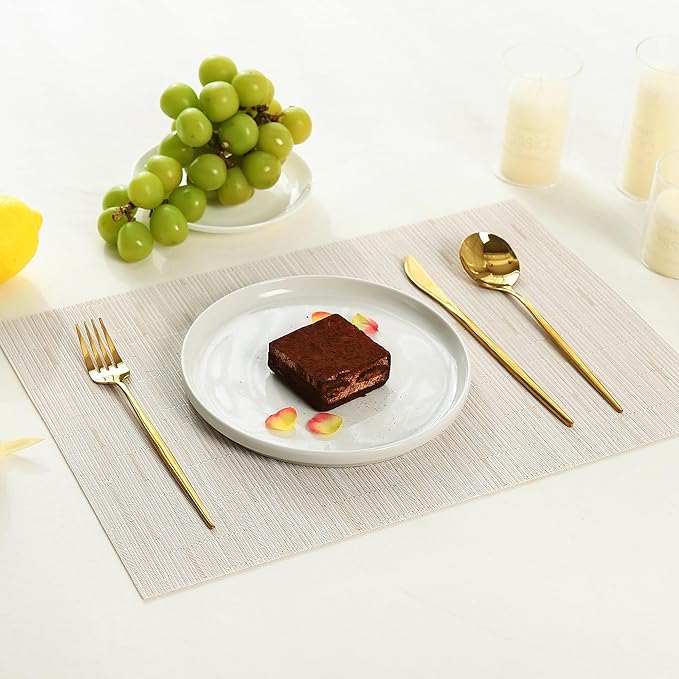 Leetaltree Pale Beige Placemats Set of 6 - Heat Resistant Non-Slip Place mats for Dining Table, Washable Durable PVC Vinyl Woven Table Mats(Pale Beige, 6)