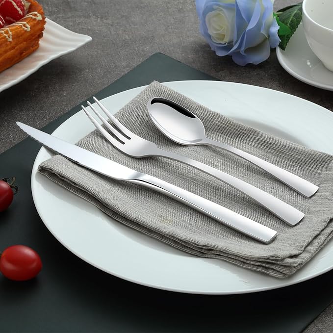 12-Piece Dinner Fork Set, 8-Inch Silverware, 3-Tine Forks, Top Food Grade Stainless Steel, Highly Mirror Polished, Dishwasher Safe