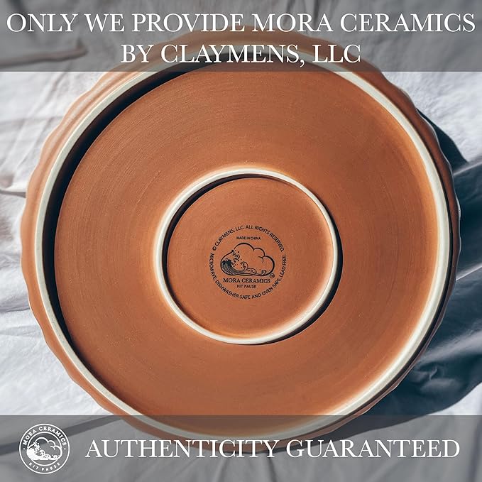 MORA Ceramic Tart Pan, 9.5 Inch Large Porcelain Baking Dish for Tarts, Quiche, Pie, Flan etc. Fluted Ruffled Edge, Oven, Microwave, Freezer, and Dishwasher safe - Great Gift For Bakers - Earl Grey