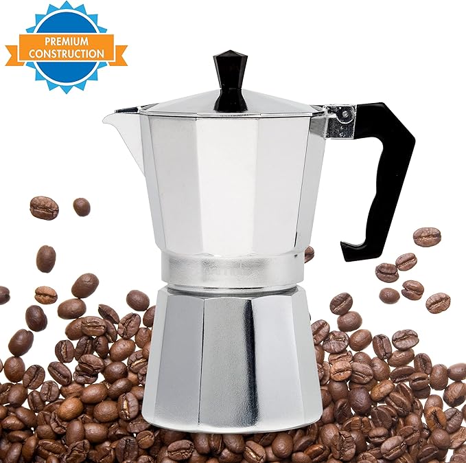 Primula Classic Stovetop Espresso and Coffee Maker, Moka Pot for Italian and Cuban Café Brewing, Greca Coffee Maker, Cafeteras, 6 Espresso Cups, Silver