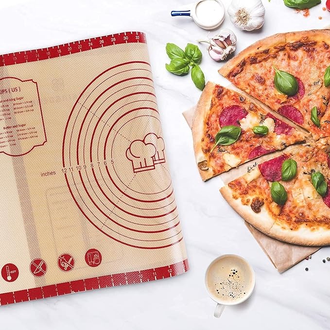 Silicone Baking Mat,28" x 20" Extra Thick Large Non Stick Sheet Mat with Measurement Non-slip Dough Rolling Mat,Reusable Food Grade Silicone Counter Mat for Making Cookies,Macarons,Bread and Pastry