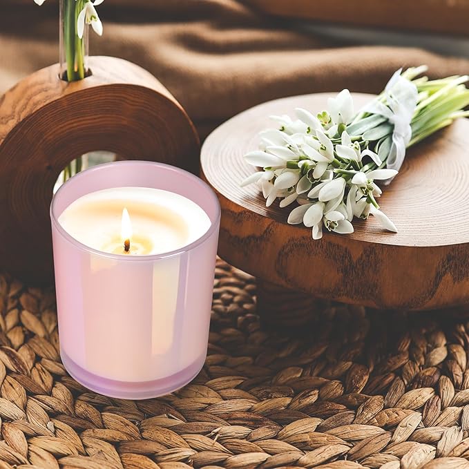 Thick Candle Jars for Making Candles 12 Pcs, 14 OZ Empty Jars with Wood Lids for Candle Making, Sample Container, Glitter Pink