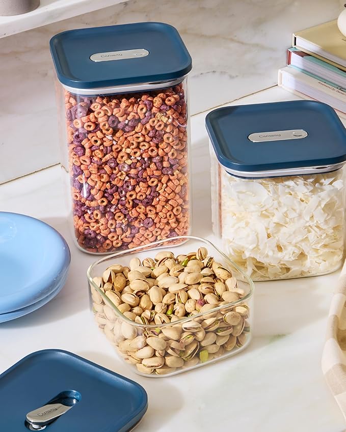 Caraway 14-Piece Glass Airtight Food Storage Containers with Lids – Non-Toxic, BPA-Free Kitchen Storage Containers – Stackable, Space-Saving Airtight Containers for Dry Goods and More - Sage