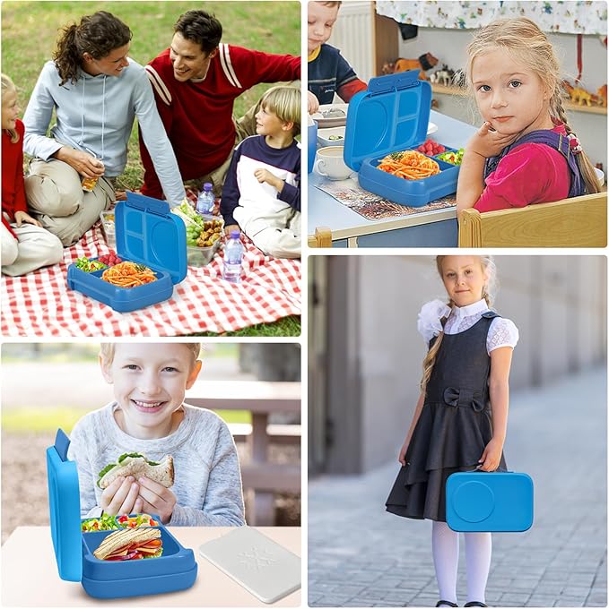 Kids Chill Leak-Proof Lunch Box-Included Reusable Ice Pack Keeps Food Cold;3-Compartment Bento Lunch Container,Microwave & Dishwasher Safe,Bento Lunch Box for School,Trvael (Blue)
