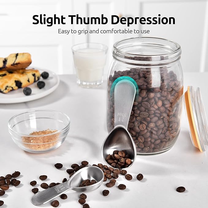 Coffee Scoop: U-Taste 18/8 Stainless Steel Measuring Coffee Scoop 1 tablespoon & 2 tablespoon, Short Handled Measure Scooper for Ground Coffee, Bean in Canister (Silver, 1Tbsp&2Tbsp / 15ml&30ml)
