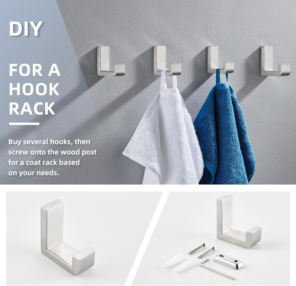Angle Simple Towel Hook for Bathroom, SUS 304 Stainless Steel Shower Robe Coat Hook for Wall, Brushed Nickel