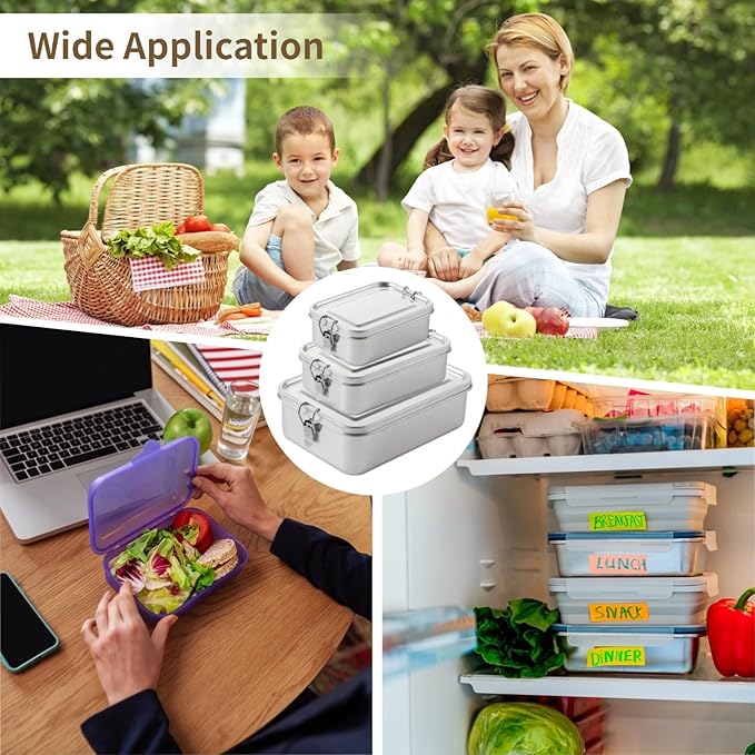3 PCS Bento Boxes, Stainless Steel Lunch Boxes, Food Storage Containers, Lockable Clips to Leak Proof, Reusable Dishwasher Safe Lunch Snack Boxes(850 ml, 1400 ml, 2400 ml)