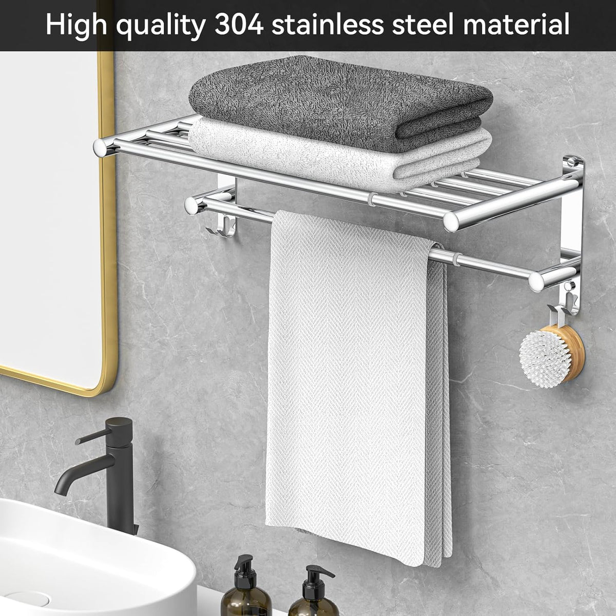 Adjustable Towel Bar for Bathroom Wall Mount17-30.7inch Adhesive Shower Towel Rack Stainless Steel Bath Towel Holders for Toilet Kitchen Double Towel Hanger (2-Layer Towel Rack)