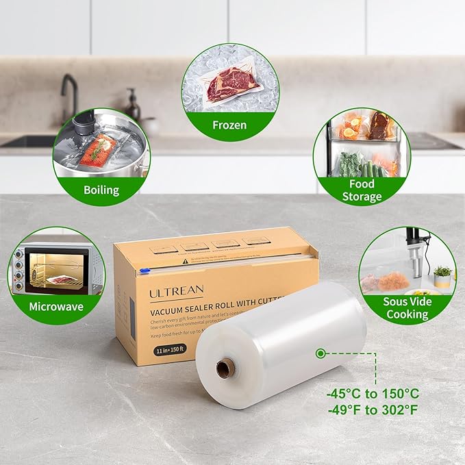 Ultrean 11" x 150' Vacuum Seal Roll Keeper with Cutter, Commercial Grade Vacuum Sealer Bags for Food Saver,BPA Free,Ideal for Storage,Meal Prep and Sous Vide (11" x 150')