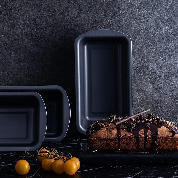 HONGBAKE 3 Pack Loaf Pan Set, 8.5 x 4.5 Inches With Wide Grips Nonstick Bread Tin, 1Lb Perfect for Homemade Baking, Grey