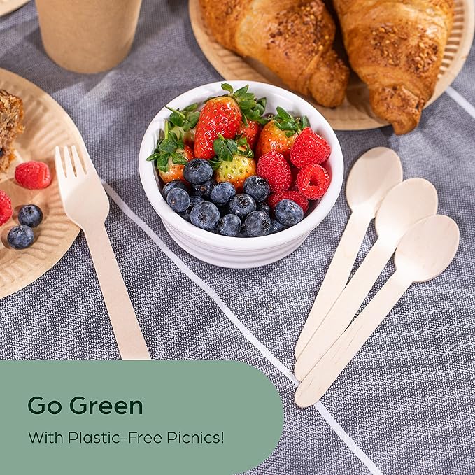 Wooden Disposable Spoons - 300 Piece Wood Compostable Spoons - Eco-Friendly Biodegradable Utensils for Party - Free From Plastic Cutlery Set - Disposable Cutlery for Eating - Compostable Utensils