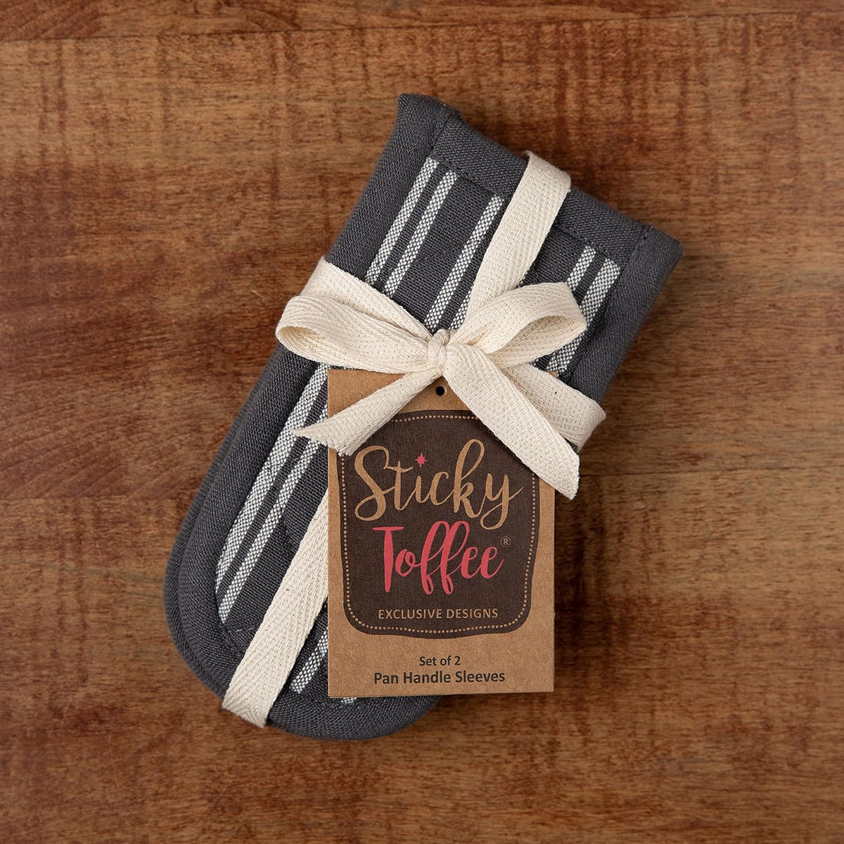 Sticky Toffee Pan Handle Covers for Cast Iron Skillet, Set of 2, Gray Heat Resistant Sleeves, 3 x 6 in, Oeko-Tex Cotton Hot Pot Holders