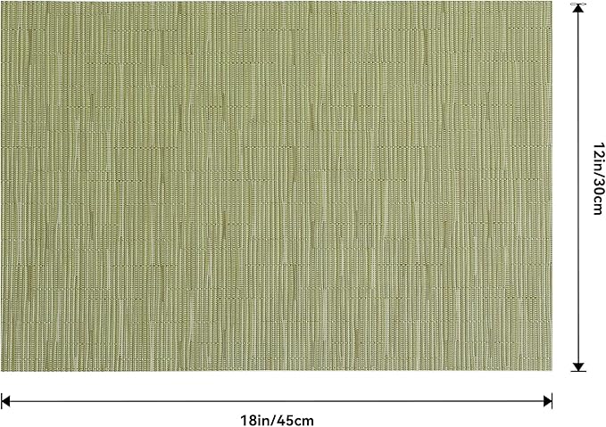 Leetaltree Pea Green Placemats Set of 12 - Heat Resistant Non-Slip Place mats for Dining Table, Washable Durable PVC Vinyl Woven Table Mats(Pea Green, 12)