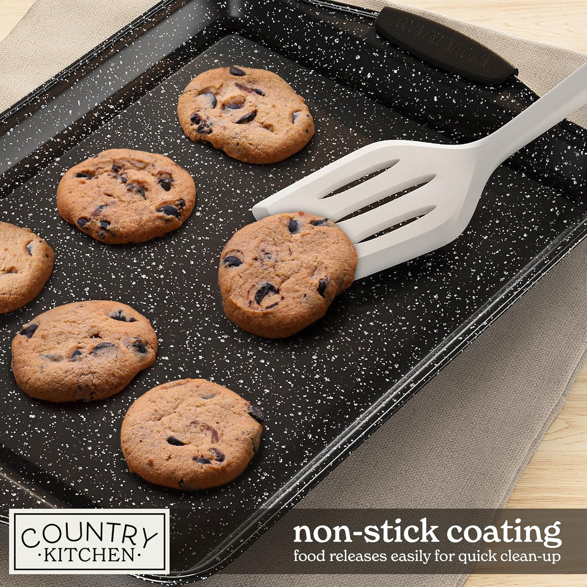 Country Kitchen Nonstick Stackable Bakeware Set - Heavy Duty, Durable, Easy Release Baking Set, Black, 4 Pcs
