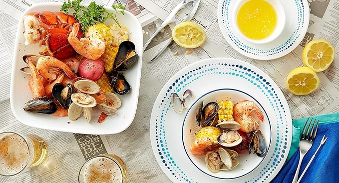 Corelle Dinnerware Set (4pc Set, Ocean Blues)-Set for 4 | Includes 4 x Cereal/Soup Bowls | 80% Recycled Glass | 3 X More Durable, Half the Space & Weight of Traditional Ceramic