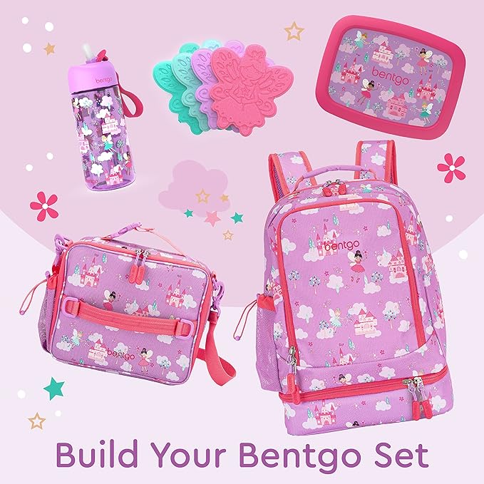Bentgo Kids 2-in-1 Backpack & Insulated Lunch Bag - Durable 16” Backpack & Lunch Container in Unique Prints for School & Travel - Water Resistant, Padded & Large Compartments (Fairies)