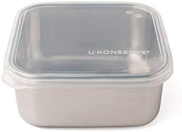 U Konserve Stainless Steel Food Storage Bento Box Container, Leak Proof Silicone Lid Dishwasher Safe - Plastic Free (30oz Clear)