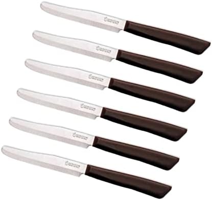 Tredoni 6 kitchen Knives - 4.3"/11cm Italian Stainless Steel Serrated Vegetable/Steak/Table Knife Cutlery, Rounded Tip (Brown)