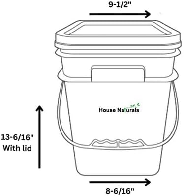 House Naturals 4 Gallon Square Food Grade Bucket Pail with Plastic Handles and Lid (Pack of 3) Made in USA containers (Red - Black lids)