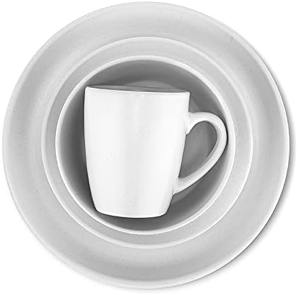 Stone Lain Albie Stoneware 16 Piece Dinnerware Set, Plates and Bowls Sets, Dish Set for 4, White Speckled, Microwave & Dishwasher Safe