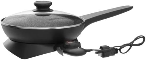 Elite Gourmet EG6207# Scratch Resistant 10.5-inch (2Qt) Fry Pan, Easy-Pour Spout Dishwasher Safe, Non-stick Electric Skillet with Vented Glass Lid, Adjustable Temperature, Black