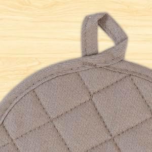 Set of 4 Oven Mitts and Pot Holder Heavy and Tall Kitchen Cotton Gloves Lined Towelcloth, Gloves Length 40cm, Pot Holder Width 20cm Diameter Round… (Light Brown)