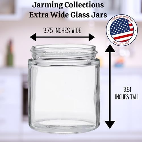 Jarming Collections Mason Jars - 16 oz Glass Extra Wide Mouth Pint Storage Jars with Black Flip Snap Lids - Made in USA