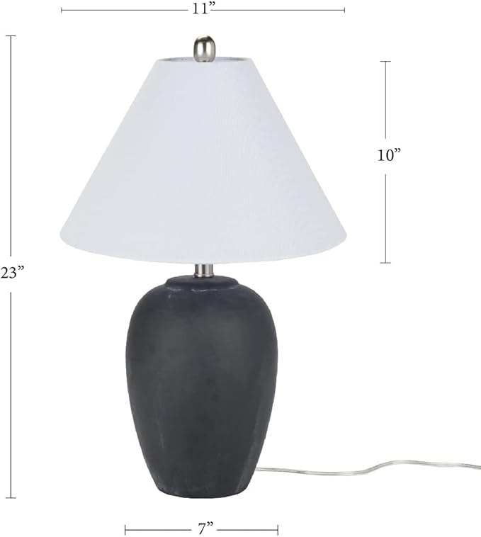 Nourison Home 23" Black Vintage Distressed Ceramic Pot Table Lamp for Bedroom, Living Room, End Table, with White Conical Empire Shade