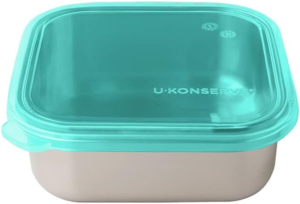 U Konserve Stainless Steel Food Storage Bento Box Container, Leak Proof Silicone Lid Dishwasher Safe - Plastic Free (15oz Teal)