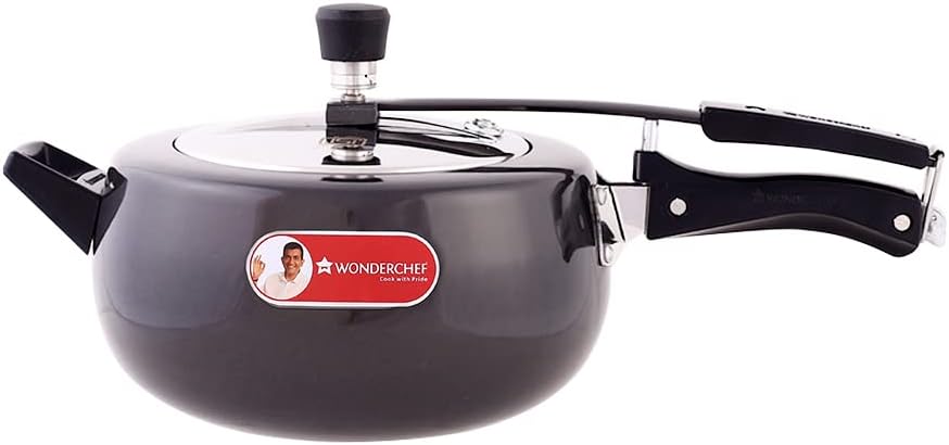 Wonderchef Taurus Hard Anodized Inner Lid Pressure cooker, 5 liter, Cool Touch Handles for Durability, Induction Friendly, 5 year warranty, ISI Certified5 LitresBlack