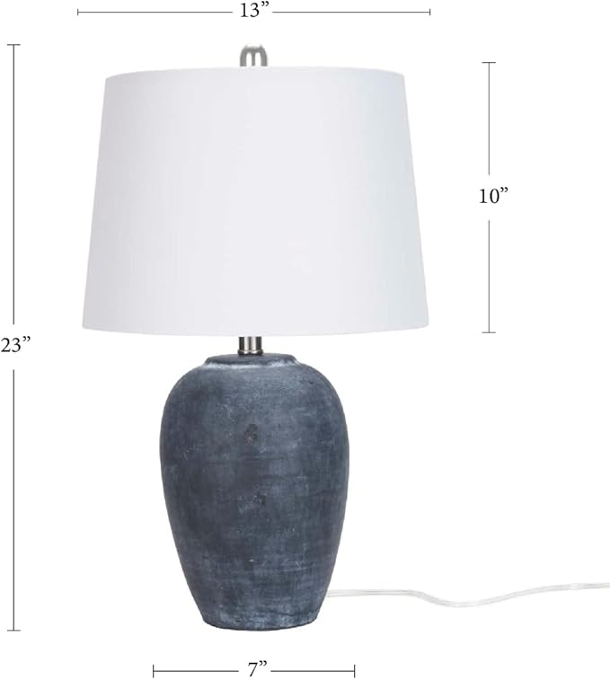 Nourison Home 23" Black Vintage Distressed Ceramic Pot Table Lamp for Bedroom, Living Room, End Table, with White Tapered Drum Shade