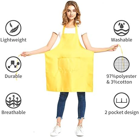 DUSKCOVE 12 Pack Plain Bib Aprons with 2 Pockets - Yellow Unisex Commercial Apron Bulk for Kitchen Cooking Restaurant BBQ Painting Crafting