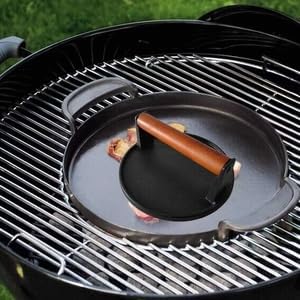 Cast Iron Grill Presses with Wood Handle (Round & Rectangle w Flat Bottom)