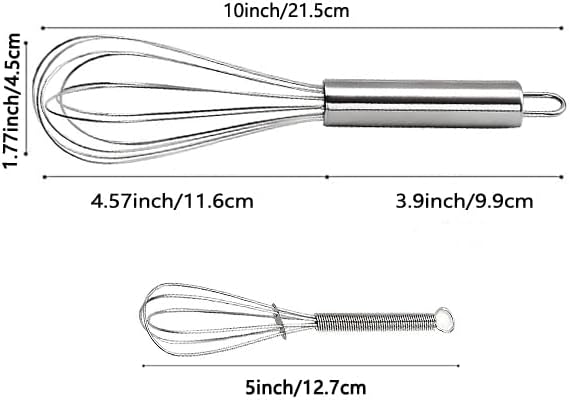 10 inch Stainless Steel Whisk, 5 inches for mixing small amounts of liquids, milkshakes, coffee, juice, etc. 2-piece set (buy 10 inches and get 5 inches as a gift) silver
