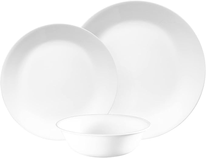 Corelle Dinnerware Set (12pc Set, Winter Frost White)-Dinner Set for 4 | 4 x Dinner Plates, Side Plates & Bowls