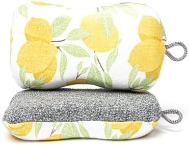 MÜkitchen Premium Microfiber Sponge Set for Dishes and Cleaning, 2 Pack, Printed (Lemon Tree)