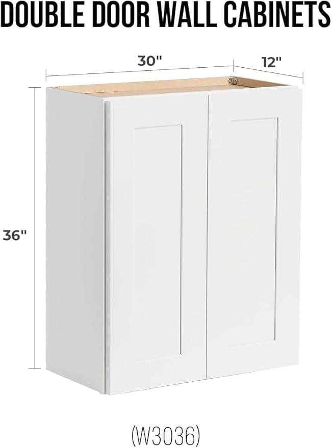 Wall-Mounted Cabinet – Solid Wood Shaker Style Medicine Cabinet with Adjustable Shelves & Soft-Close Doors for Bathroom, Kitchen, and Office Storage (White, 30" W x 12" D x 30" H)