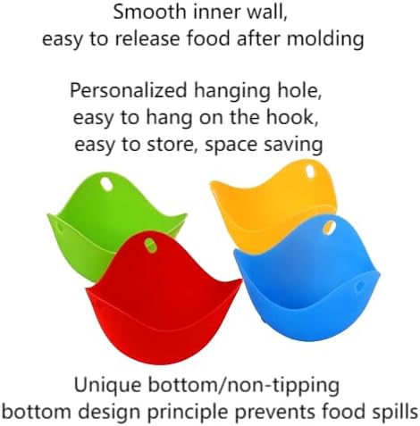Nonstick Silicone Egg Poacher - 4PCS Premium Poaching Cups for Microwave & Stovetop - Easy-to-Use Cooker & Molds - Durable Cookware Set