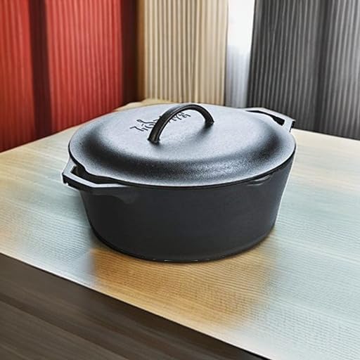 Lodge 7-Quart Cast Iron Dutch Oven – Made in USA, Pre-Seasoned, PFAS-Free & Non-Toxic, Heat-Treated, Induction Compatible, Self-Basting Lid, Durable Multi-Use Cooking Pot for Oven to Table