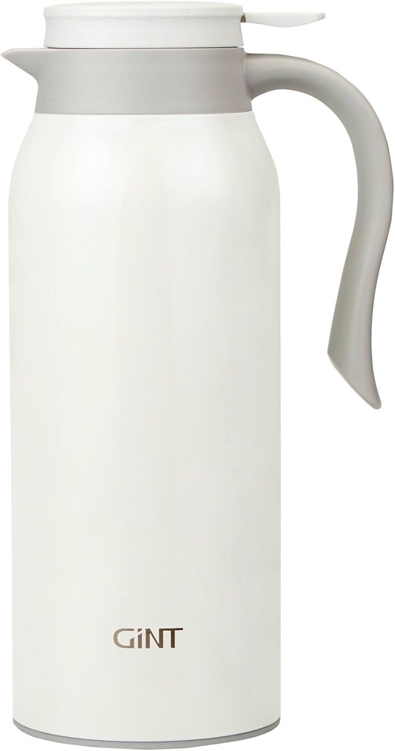 GiNT 51 Oz Stainless Steel Thermal Coffee Carafe, Double Walled Vacuum Insulated Flask, 12 Hour Heat Retention, 1.5 Liter Tea, Water, and Coffee Dispenser (Upgraded version White)